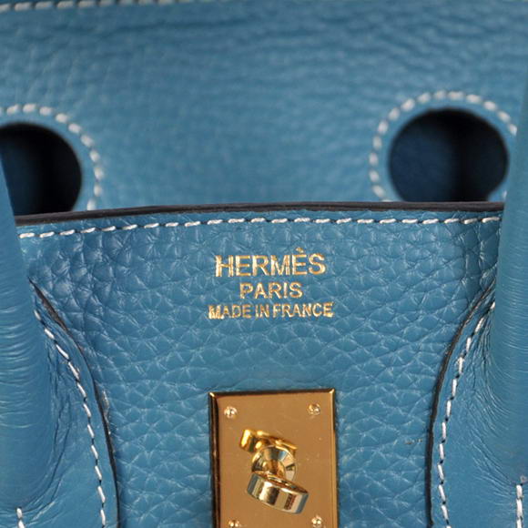 Super A Replica Hermes Birkin 25CM Tote Bags Togo Leather Blue Godlen 60799 - Click Image to Close